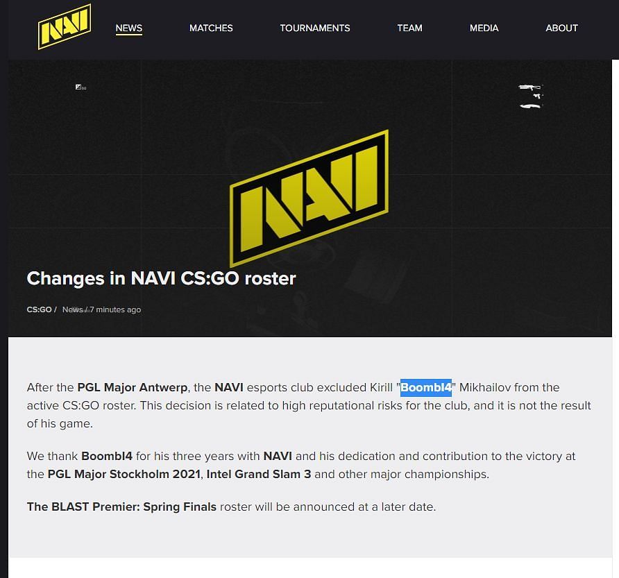 NAVI's official CS: GO roster update (Image via Twitter)